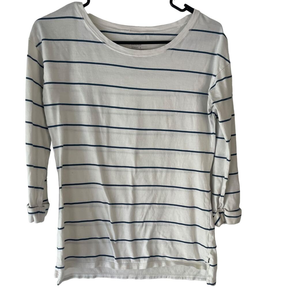 Patagonia Women's Size Small White Blue Striped 3/4 Sleeve‎ Top